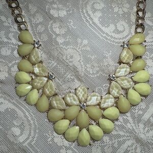 Lemon Yellow Moonglow Flower Vintage Bib Necklace Rhinestone Floral Statement